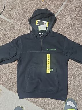 John Deere Black Pullover Hoodie with Green Logo